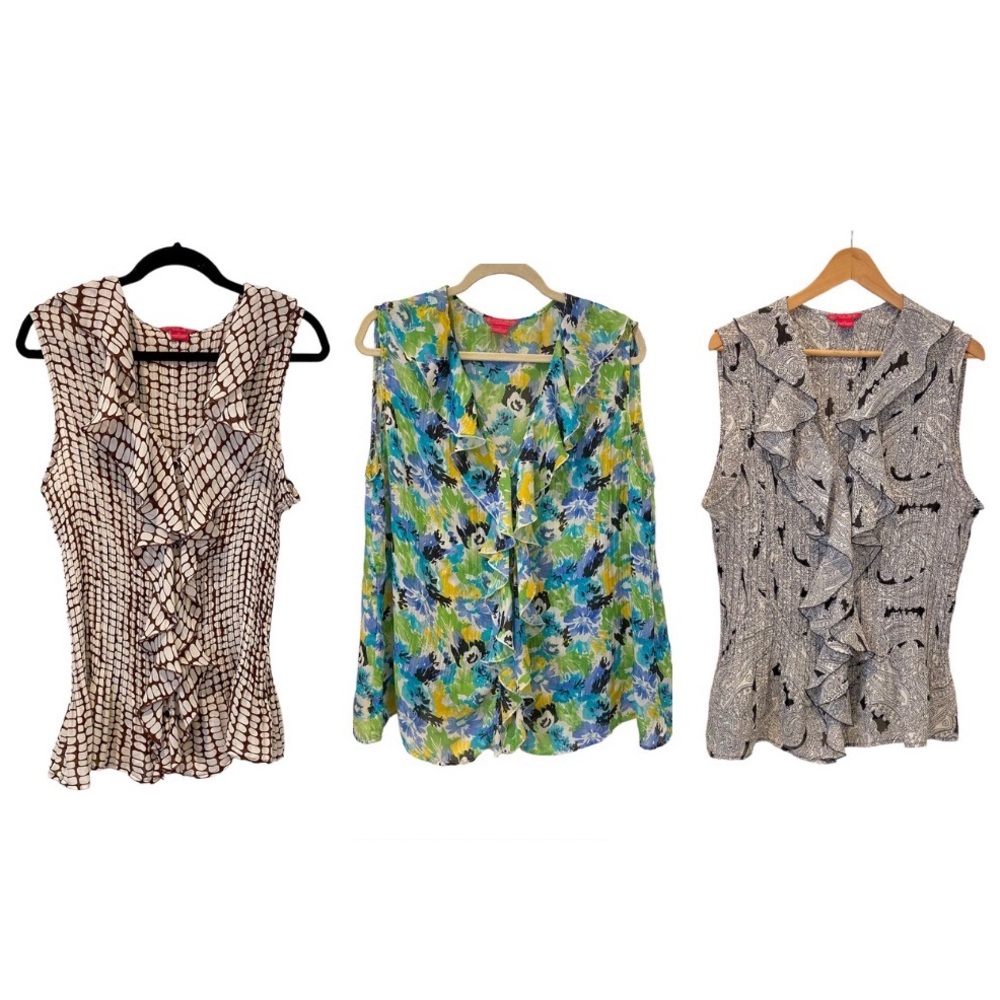 BOGO Bundle of 3 Tops Printed Ruffle Chiffon Blouse Sunny Leigh Plus Size 2x